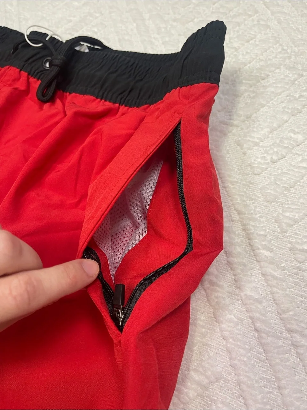 Arcweg Men's Red Swim Shorts Mesh Lined Zipper Pocket Size M